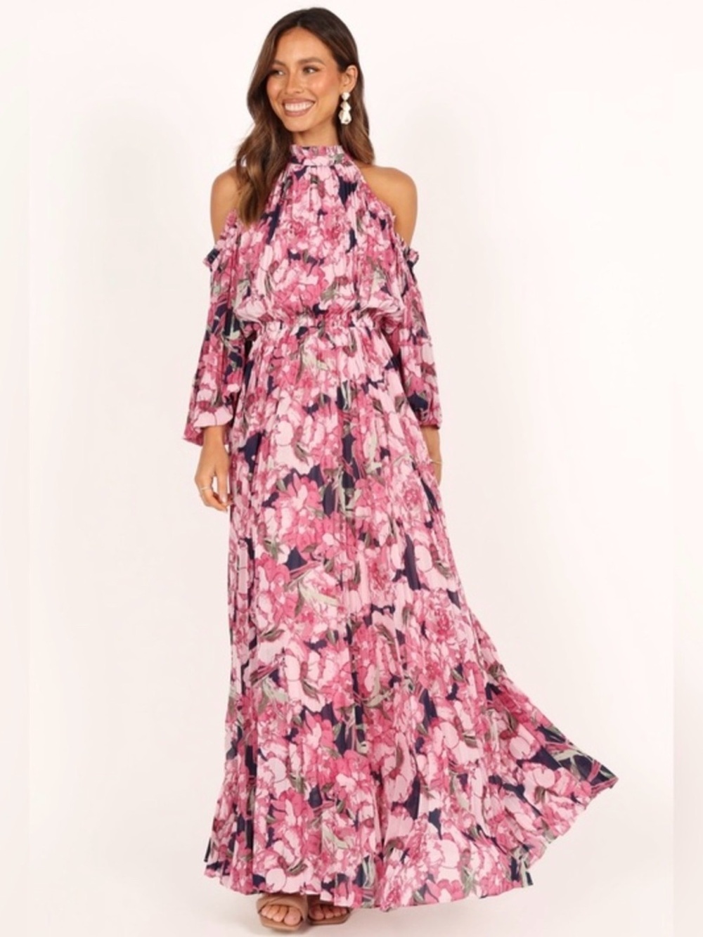 Petal & Pup Pink Floral Maxi Dress with Navy Accents